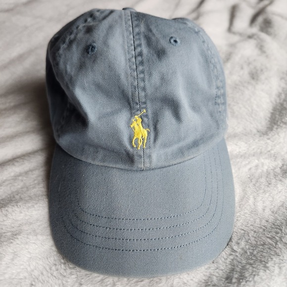 Polo Golf Other - Polo Ralph Lauren Hat Leather Strapback Cap Powder Light Blue Yellow Pony Chino